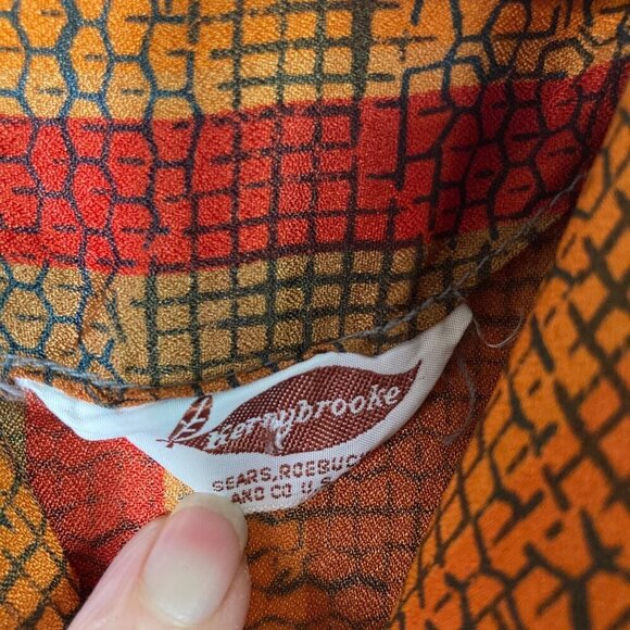 Womens Vintage Kerrybrooke 3/4 Sleeve Orange Brown Dress Button XS - Picture 8 of 8